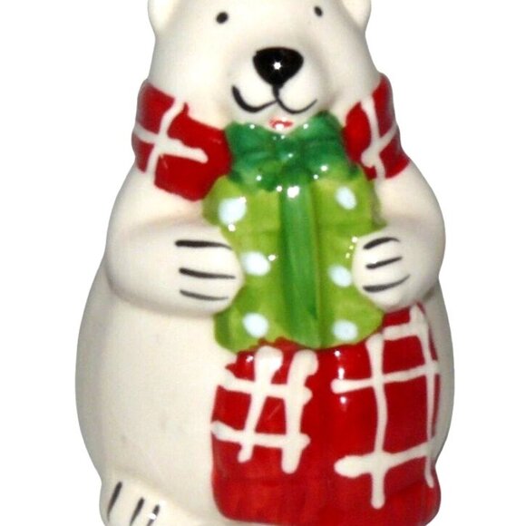 Polar Bear Salt & Pepper Shakers Christmas Ceramic MCM Vintage w Stoppers - Picture 4 of 6